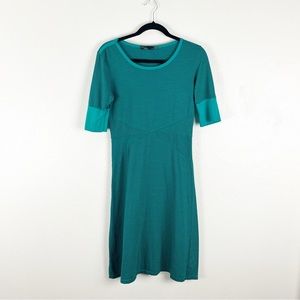 PRANA Green Black Striped 3/4 Sleeves Casual Work Office Midi Dress, Size Medium